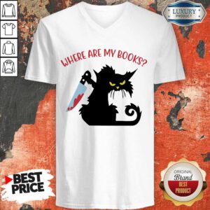 Black Cat Knife Where Are My Books V-neck