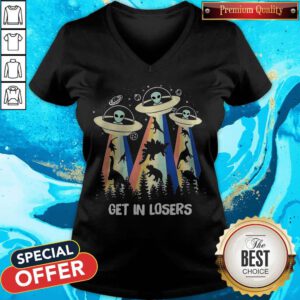 Funny Dinosaur Alien Get In Losers Vintage V-neck