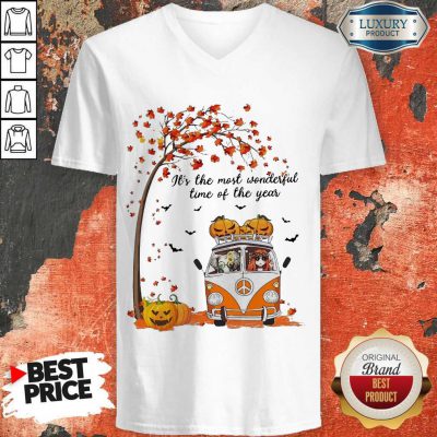 Hippie Car Girl And Elephant It’s The Most Wonderful Time Of The Year V-neck