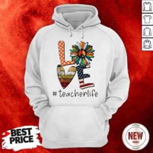 Love Teacherlife Peace Sunflower American Flag Hoodie