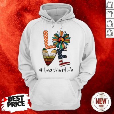 Love Teacherlife Peace Sunflower American Flag Hoodie