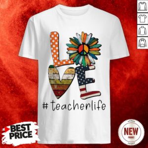 Love Teacherlife Peace Sunflower American Flag Shirt