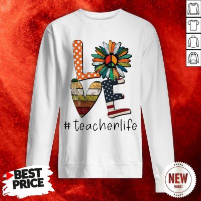Love Teacherlife Peace Sunflower American Flag Sweatshirt