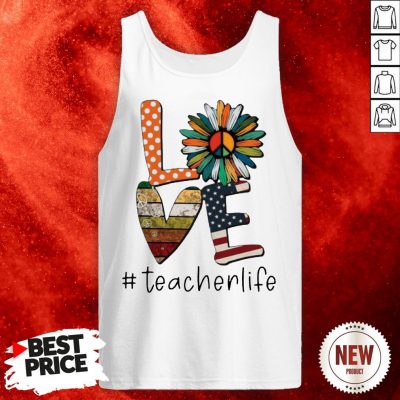 Love Teacherlife Peace Sunflower American Flag Tank Top