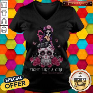 Nice Skull Fight Like A Girl Breast Cancer Awareness V-neck