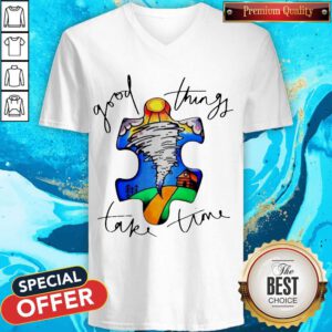 Official Autism Good Things Take Time V-neck