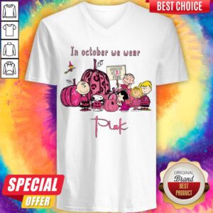 Peanuts Character In October We Wear Pink V-neck