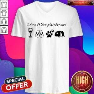 Pretty I’m A Simple Woman I Like Campfire Beer Flip Flops Paw Dog Camping V-neck