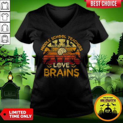Pretty Vintage Middle School Teachers Love Brains Halloween V-neck