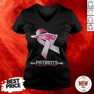 Real Patriots Fans Wear Pink Logo Cancer Awareness V-neck