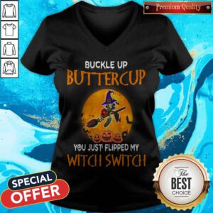 Turtle Buckle Up Buttercup You Just Flipped My Witch Switch Halloween Moon V-neck