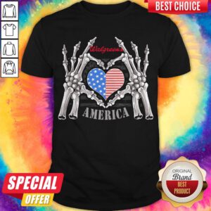 Walgreens Logo America USA Forever Skeleton Skull Bones Hand Shirt