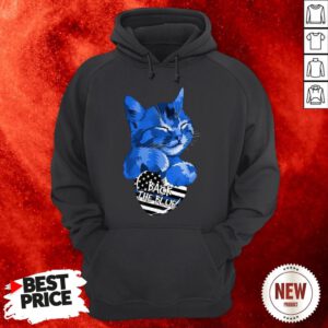 Cat Hug Heart Back The Blue American Flag Hoodie