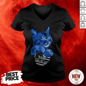 Cat Hug Heart Back The Blue American Flag V-neck