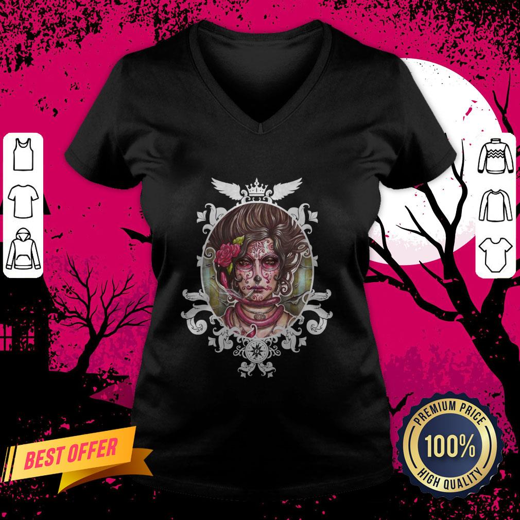 Catrina Colorada Day Of The Dead Sugar Skull V neck