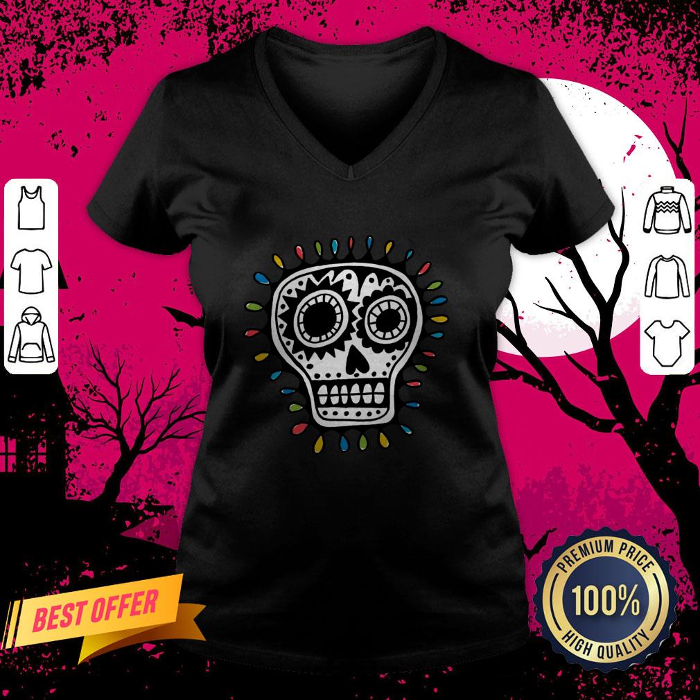 Colorful Sugar Skull Day Of Dead Dia De Muertos V Neck