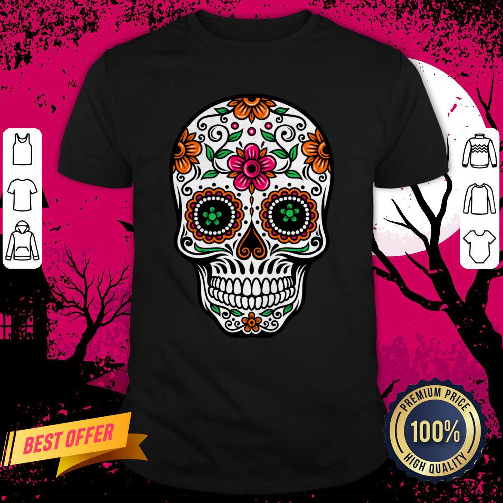 Colorful Sugar Skull & Retro Flowers Day Dead Shirt