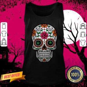 Colorful Sugar Skull & Retro Flowers Day Dead Tank Top