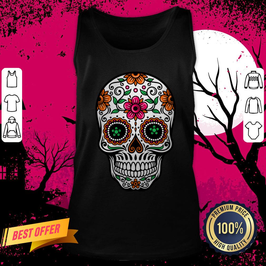Colorful Sugar Skull & Retro Flowers Day Dead Tank Top