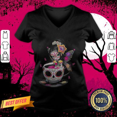 Cute Breast Cancer Girl Sugars Skull Halloween Day Of Dead V Neck