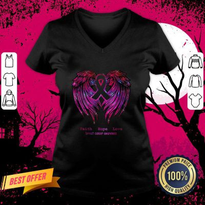 Faith Hope Love Breast Cancer Awareness Pink Wings V Neck