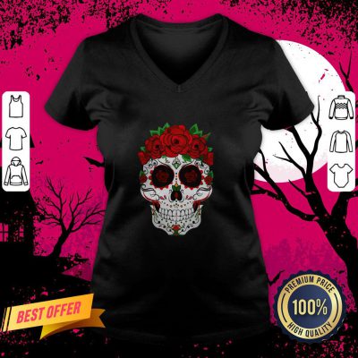 Floral Sugar Skull - Sugar Skull With Roses V Neck