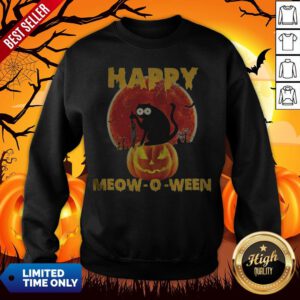 Halloween Black Cat Hold Knife Happy Meow O Ween Sweatshirt