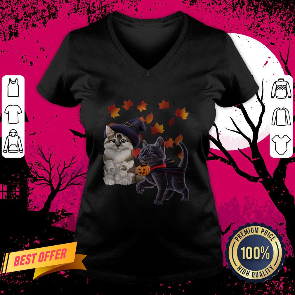 Hot Kittens A Witch And A Vampire Halloween V Neck