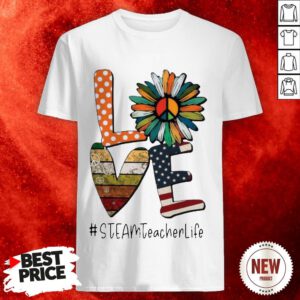 Love Steamteacherlife Peace Sunflower American Flag Shirt