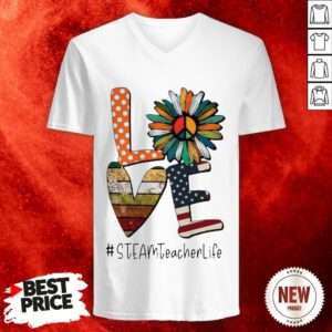 Love Steamteacherlife Peace Sunflower American Flag V-neck