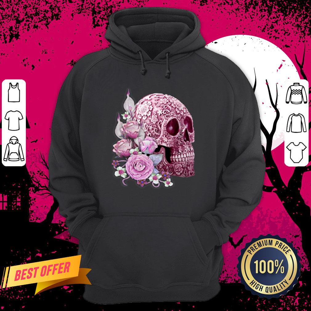 Pink Floral Pink Flowers Sugar Skull Day Of The Dead Hoodie