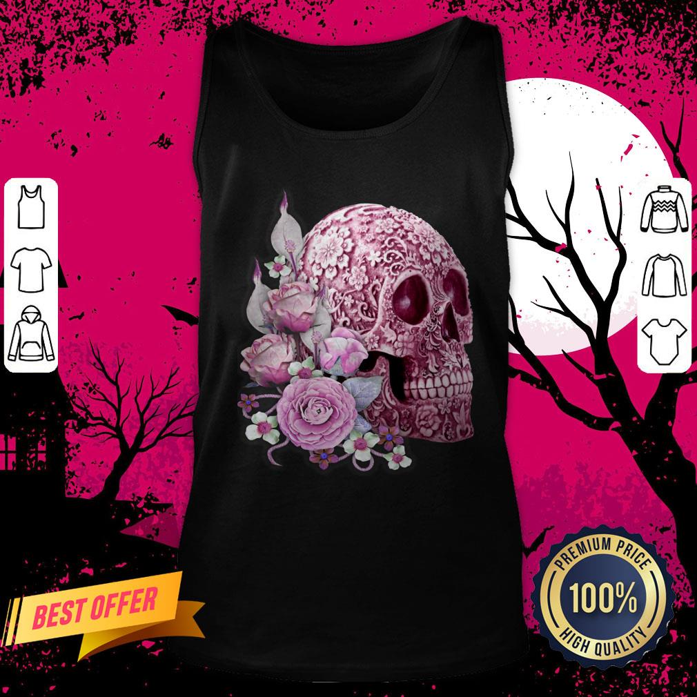 Pink Floral Pink Flowers Sugar Skull Day Of The Dead Tank Top