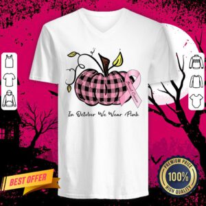 Pumpkin In October We Wear Pink Breast Cancer V Neck