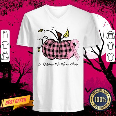 Pumpkin In October We Wear Pink Breast Cancer V Neck