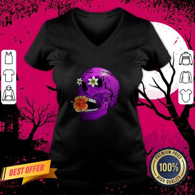 Purple Floral Sugar Skull Day Of The Dead V Neck