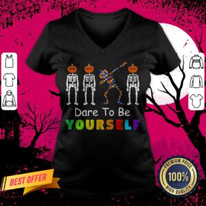 Skeleton Autism Dare To Be Yourself Halloween V-neck