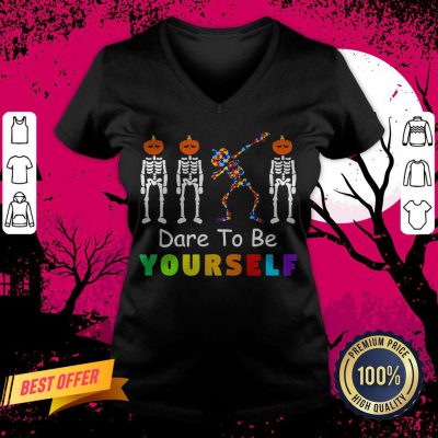 Skeleton Autism Dare To Be Yourself Halloween V-neck