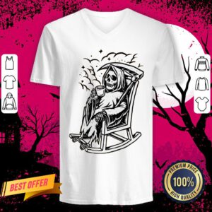 Skeleton Loves Drinking Coffee Halloween Day V Neck