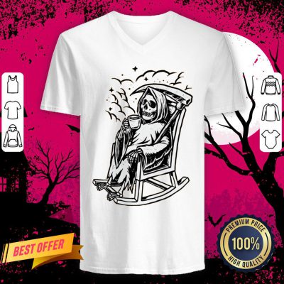 Skeleton Loves Drinking Coffee Halloween Day V Neck