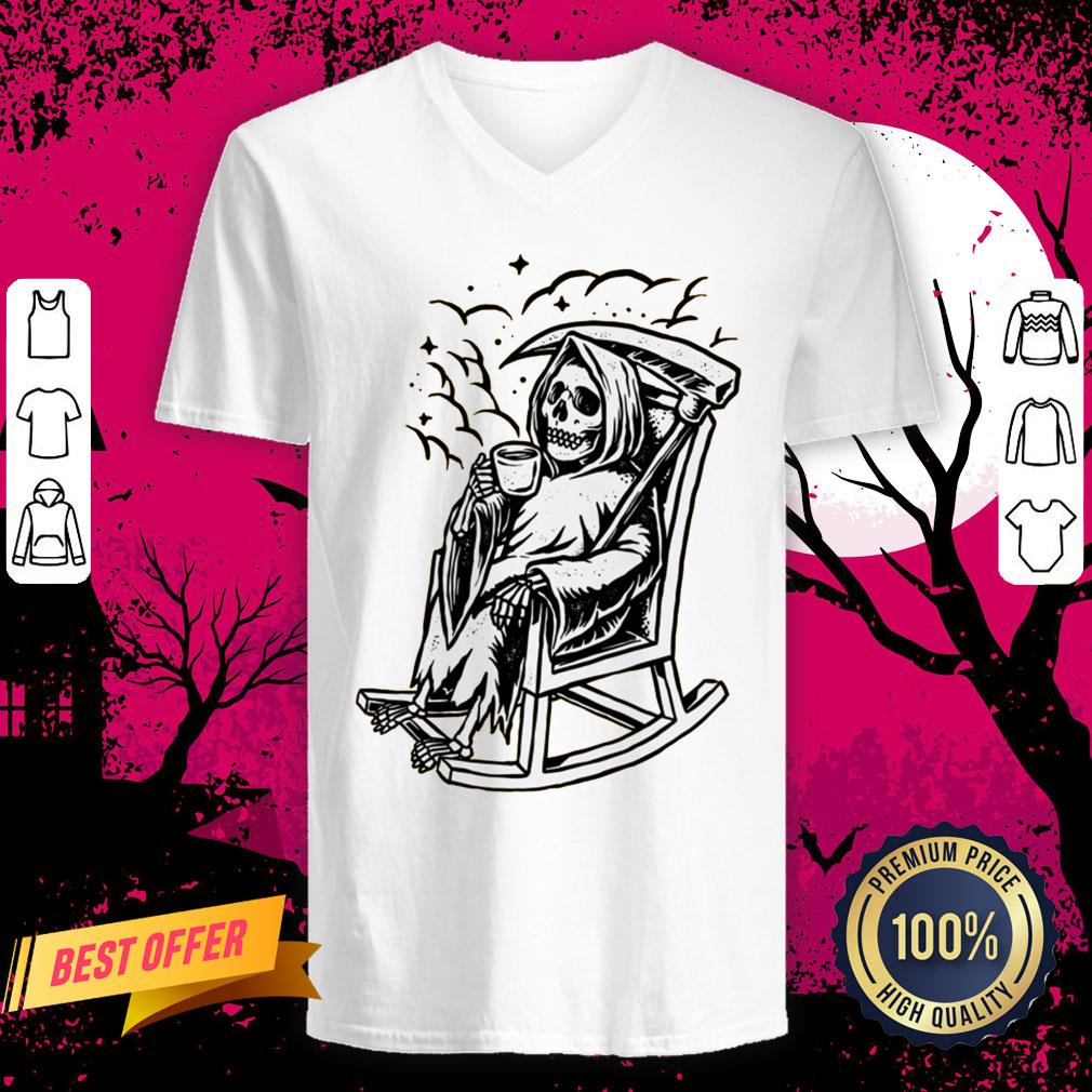 Skeleton Loves Drinking Coffee Halloween Day V Neck