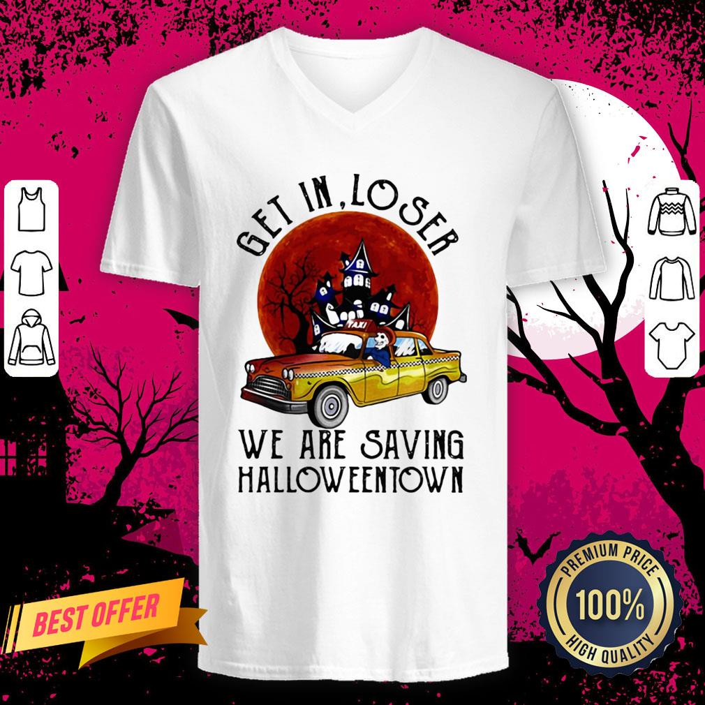 Skeleton Riding Taxi Get In Loser We Are Saving Halloweentown Sunset V-neck