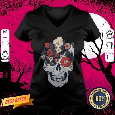 Skulls And Flowers Day Of The Dead V Neck