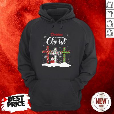 Snowman Cross Christmas Begins With Christ Hoodie