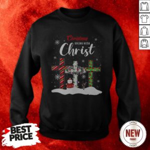 Snowman Cross Christmas Begins With Christ Sweatshirt