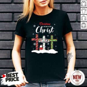 Snowman Cross Christmas Begins With Christ V Neck