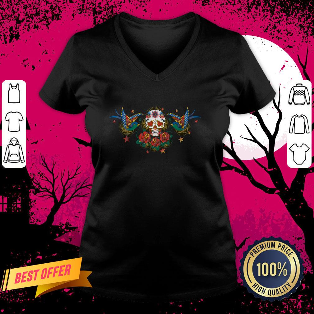 Tattoo Sugar Skull Day Of The Dead Dia De Muertos V Neck