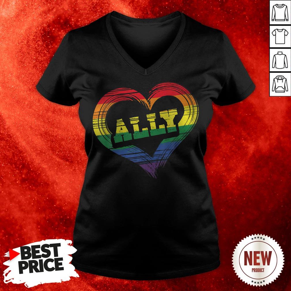 Teacher Ally LGBT Gay Lesbian Pride LGBT Rainbow Flag V-neck