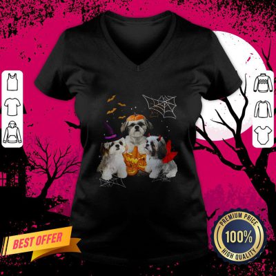 Three Shih Tzus Dogs Halloween V-neck