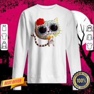 White Cat Of The Dead Dia De Muertos Sugar Skull Sweatshirt