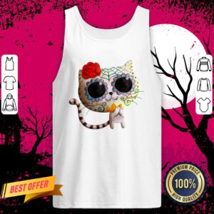 White Cat Of The Dead Dia De Muertos Sugar Skull Tank Top